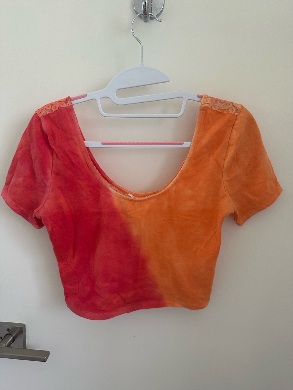 Forever 21 Orange & Red Tie-Dye lace Scoop Neck Crop Top